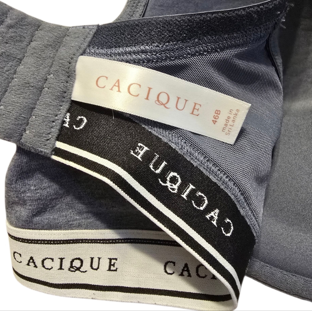 Cacique T-Shirt Bra Womens 46B Gray Boost Plunge Underwire Logo Spellout Classic - Picture 5 of 7
